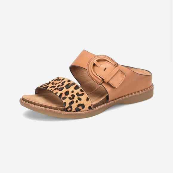 Sofft Braye Leopard Printed Horse Hair Slide Sandals 7.5 M Luggage Tan Leather - Picture 1 of 12